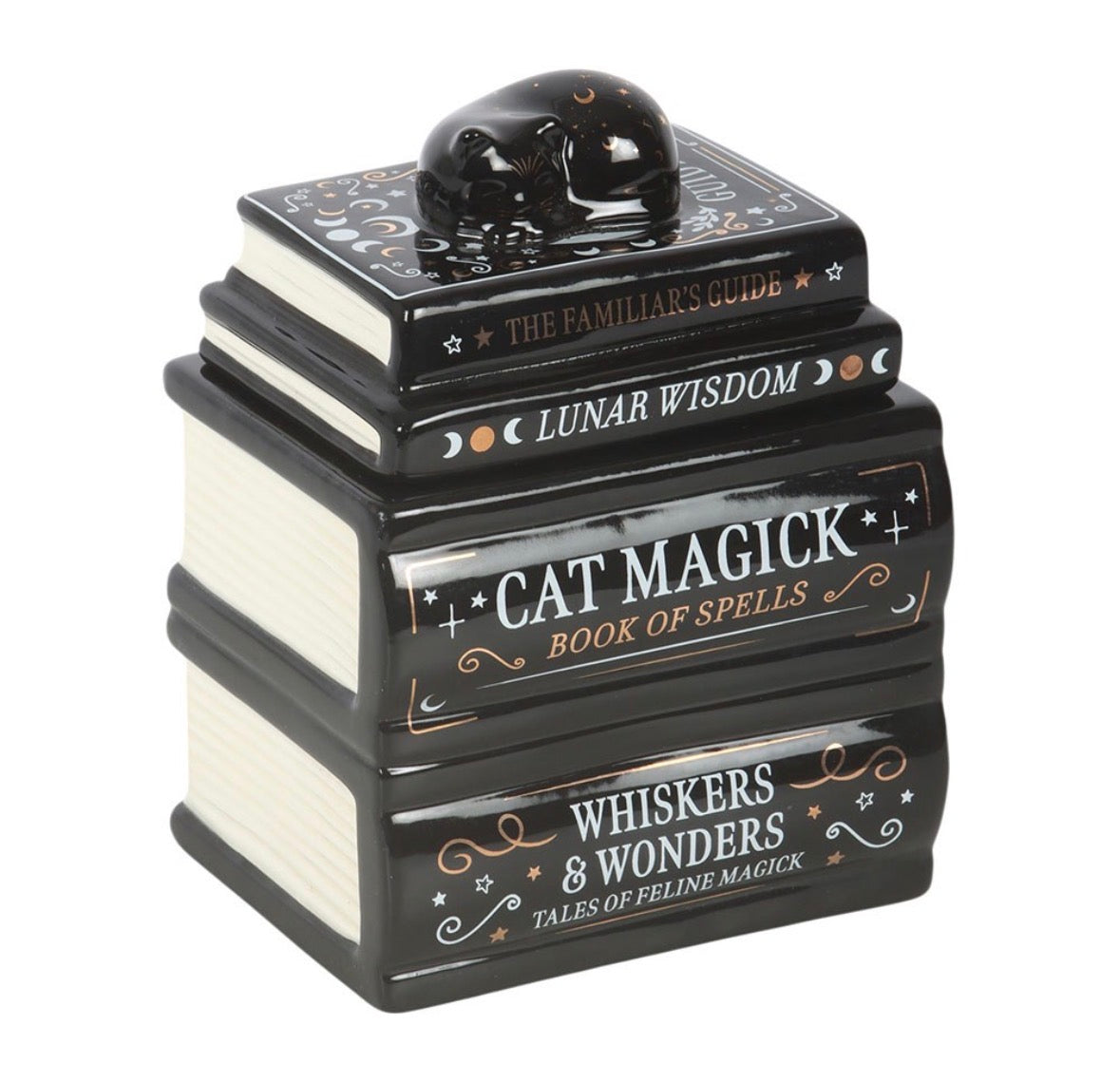 Black cat book stack wax melter