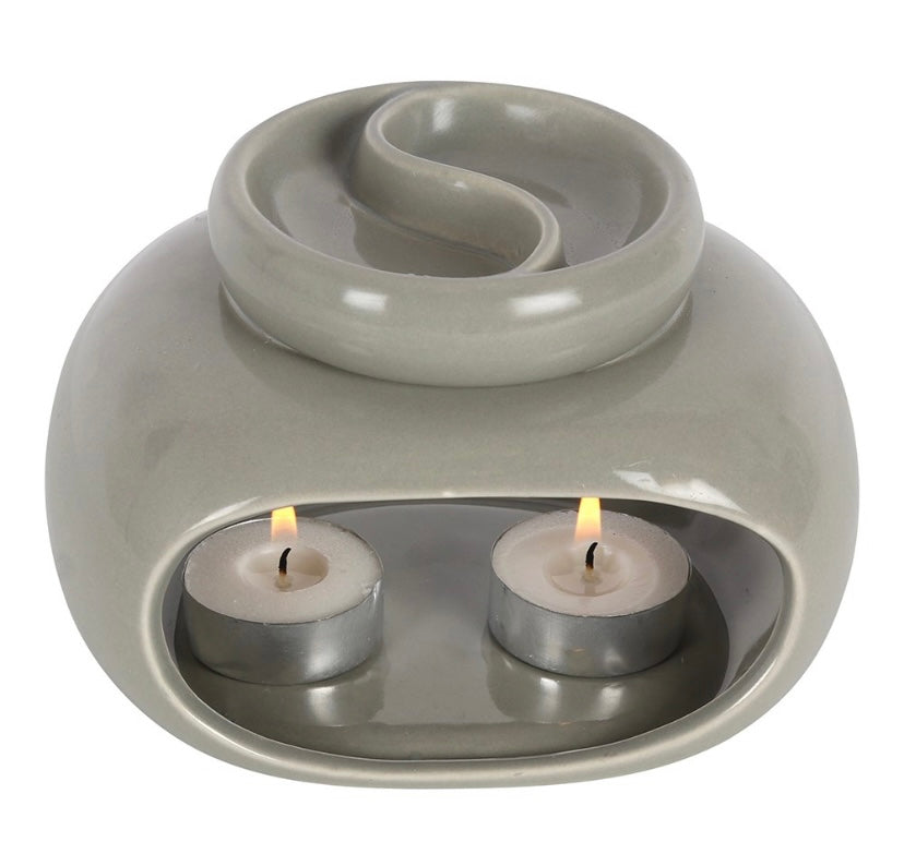 Shallow dish double burner grey