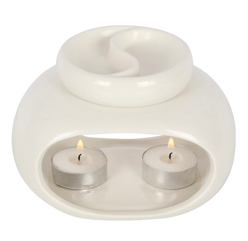 Shallow dish double burner off white